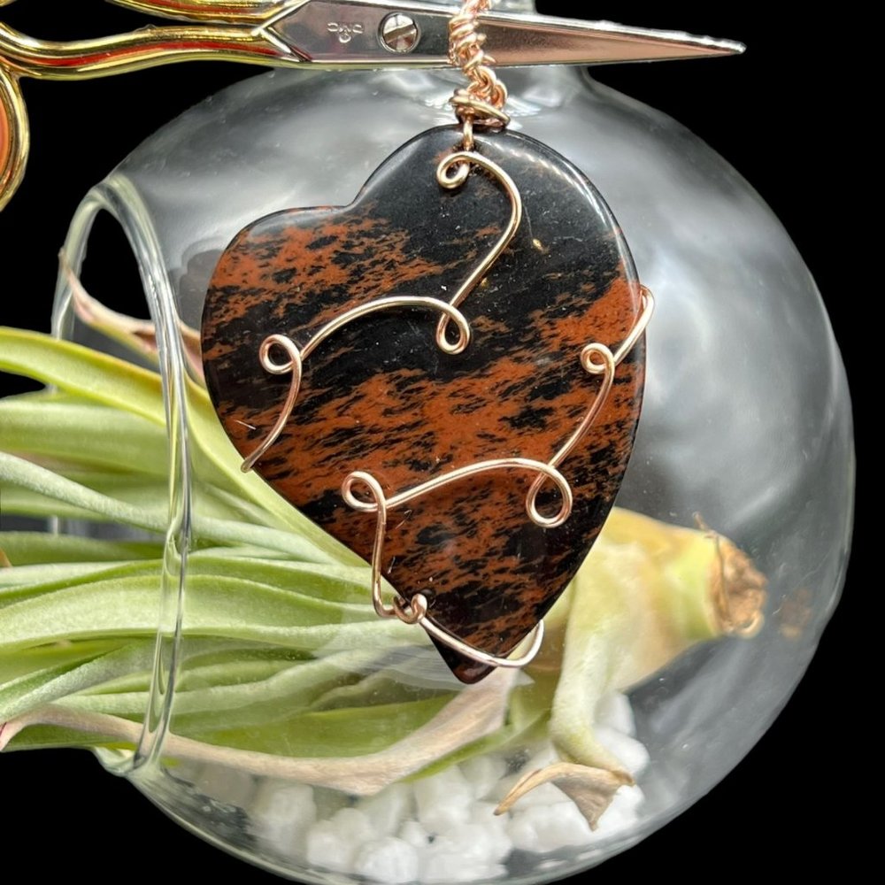Mahogany Obsidian Heart Pendant Wire Wrapped Natural Heart Stone Jewelry Making